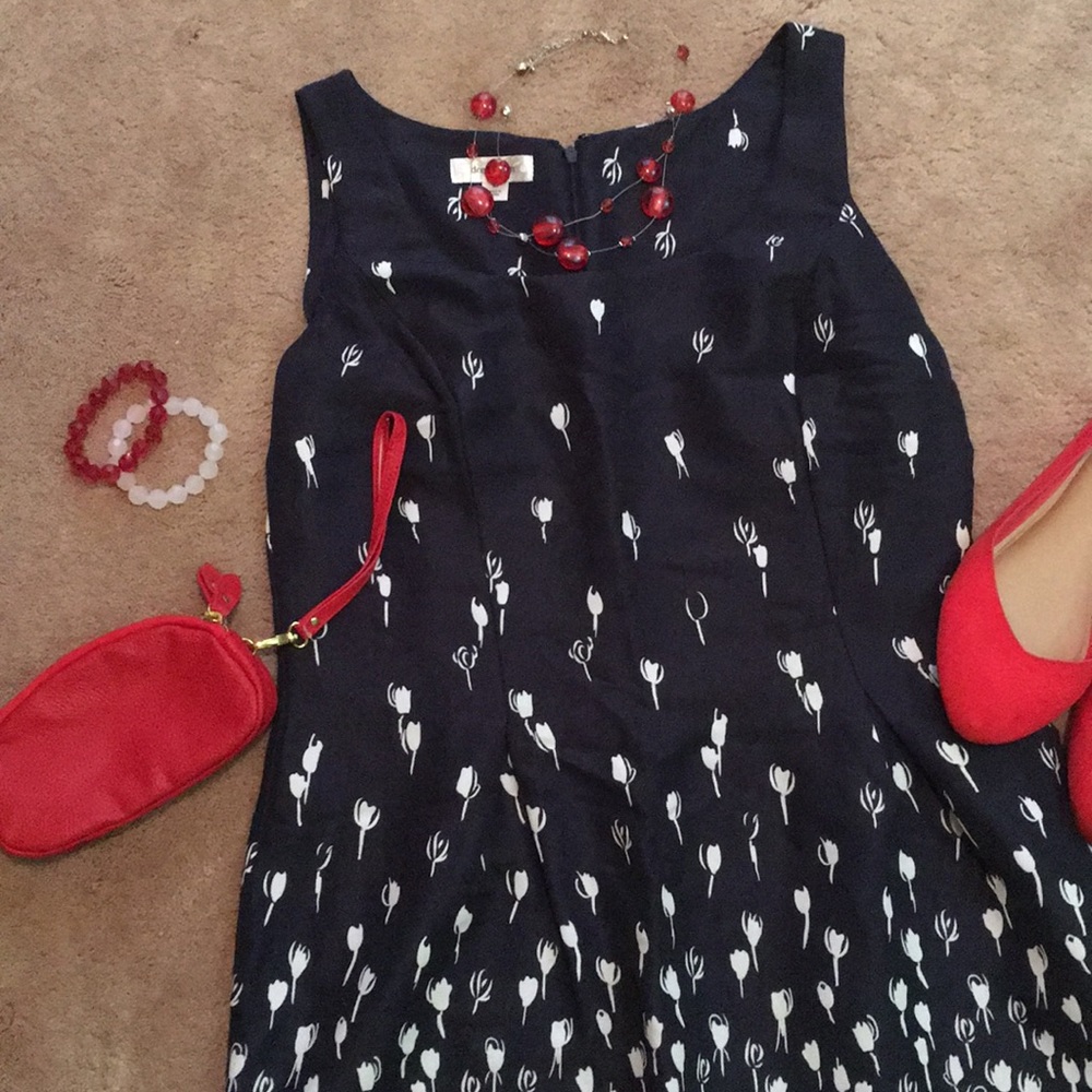 Navy Blue & White Tulip Dress